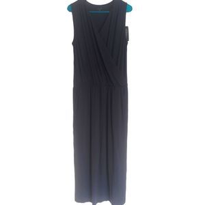 Garnet hill sz med charcoal gray maxi dress with pockets faux wrap top